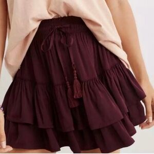 Aerie Burgundy Eggplant Satin Ruffle Mini Skirt Sz Medium